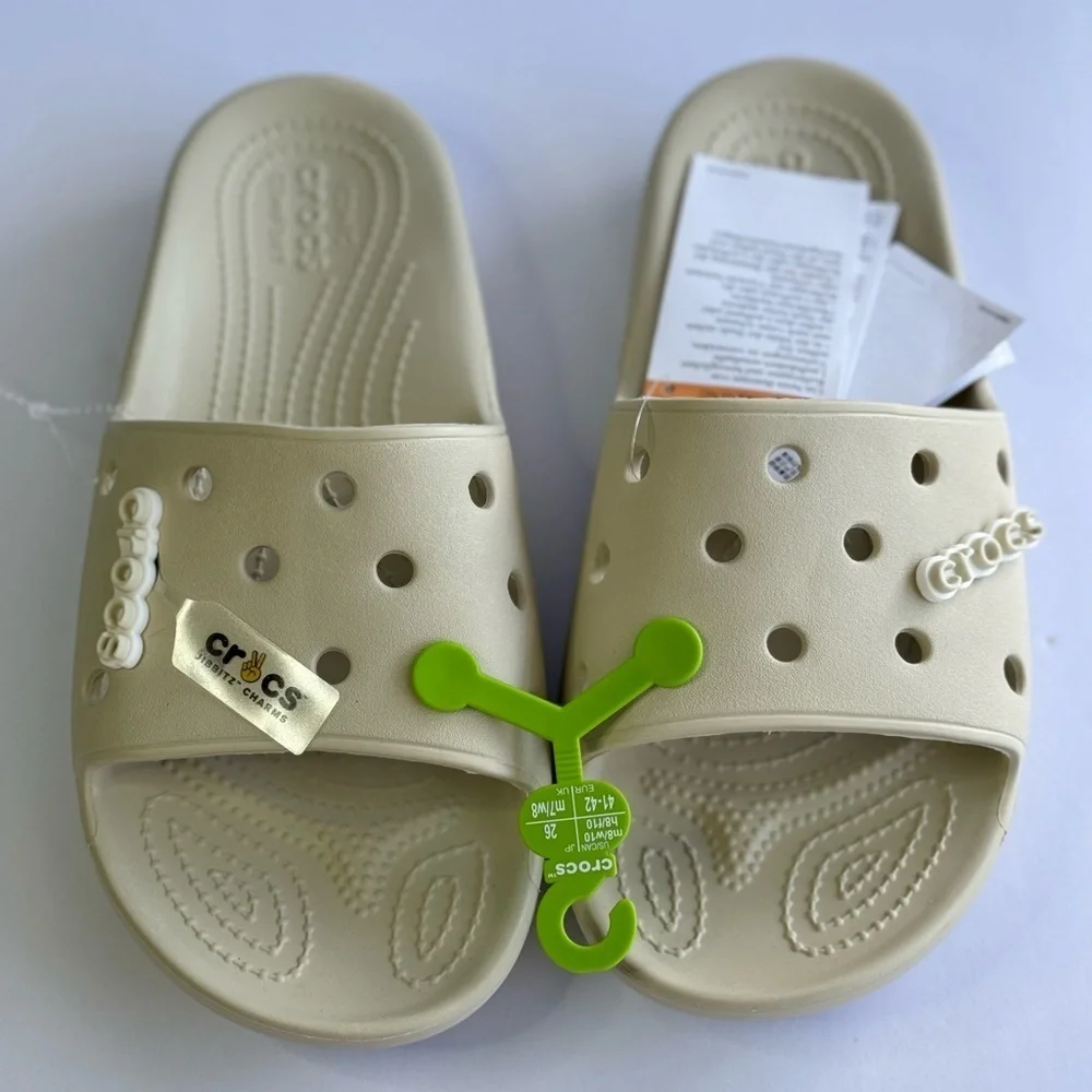 CROCS classic crocs slide women’s 10 men 8 Beige One Charm